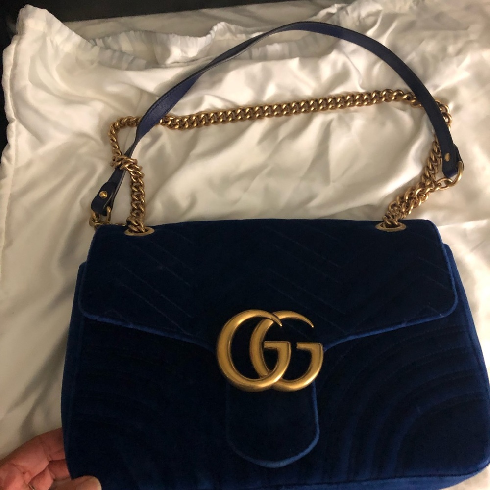 Gucci large GG Marmont in blue velvet